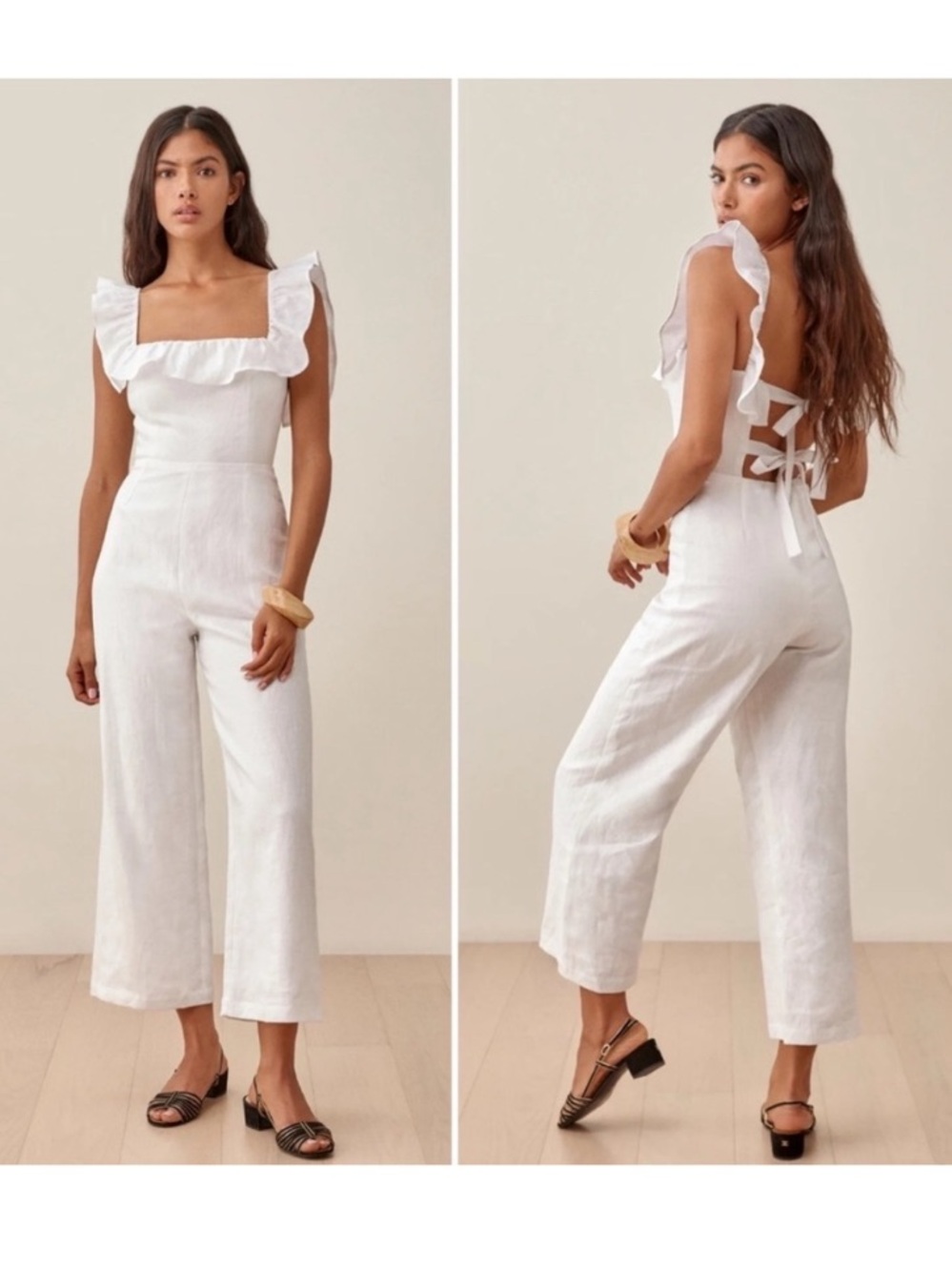 Reformation juniper linen jumpsuit size 12 coastal breathable